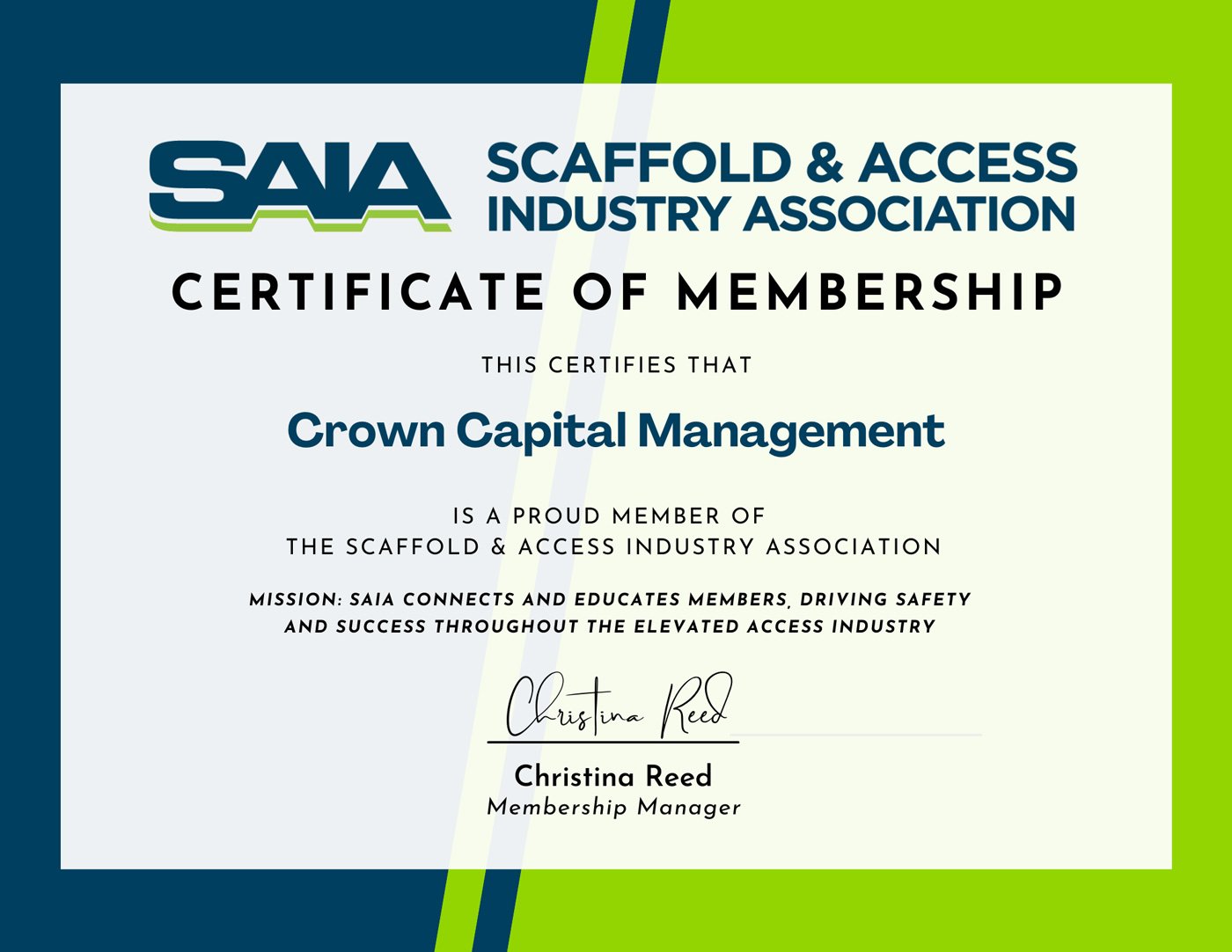 CCM is now a member of the Scaffold & Access Industry Assoc.